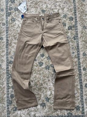 The Unbranded Brand Straight Leg Raw Selvedge Cotton Denim in Khaki. Size 32